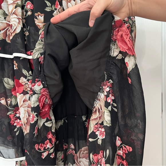 Baltic Born Viviana Tiered Floral Black and Red Long Sleeve Midi Dress - Picture 4 of 7